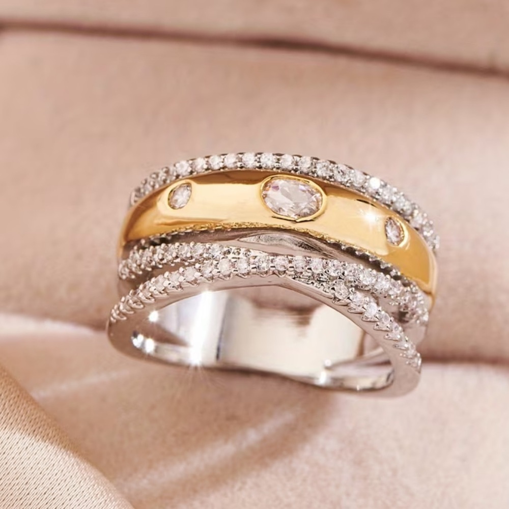 The Aurelia Multi-Band Mixed Metal/Crystal
Statement Ring Size 8 - Picture 2 of 9